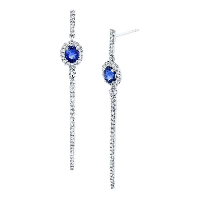 Women’s sterling silver earrings-Uneek Precious Collection Round Blue Sapphire Dangle Earrings