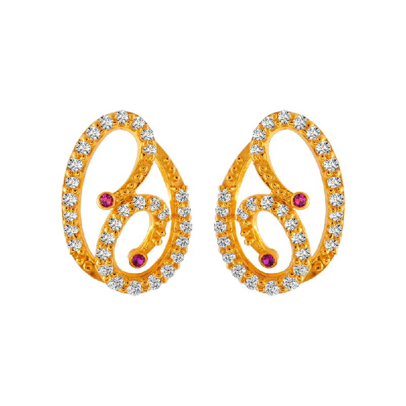 Women’s drop earrings-22KT Yellow Gold And American Diamond Stud Earrings For Women