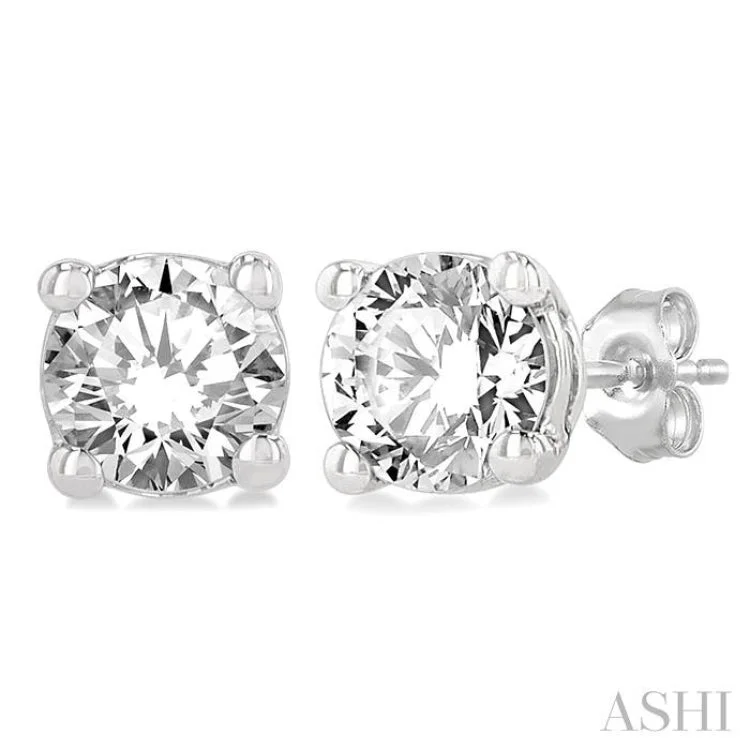 Women’s diamond earrings-1/5 Ctw Round Cut Diamond Stud Earring in 14K White Gold