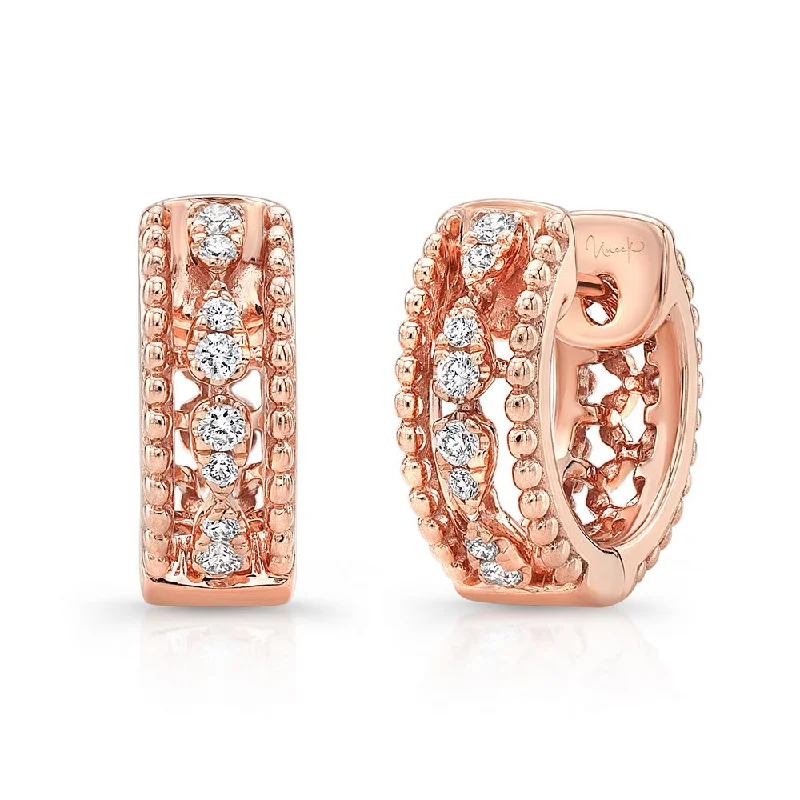 Women’s chandelier earrings-Uneek Battenberg Petite Open Lace Diamond Huggie Hoop Earrings