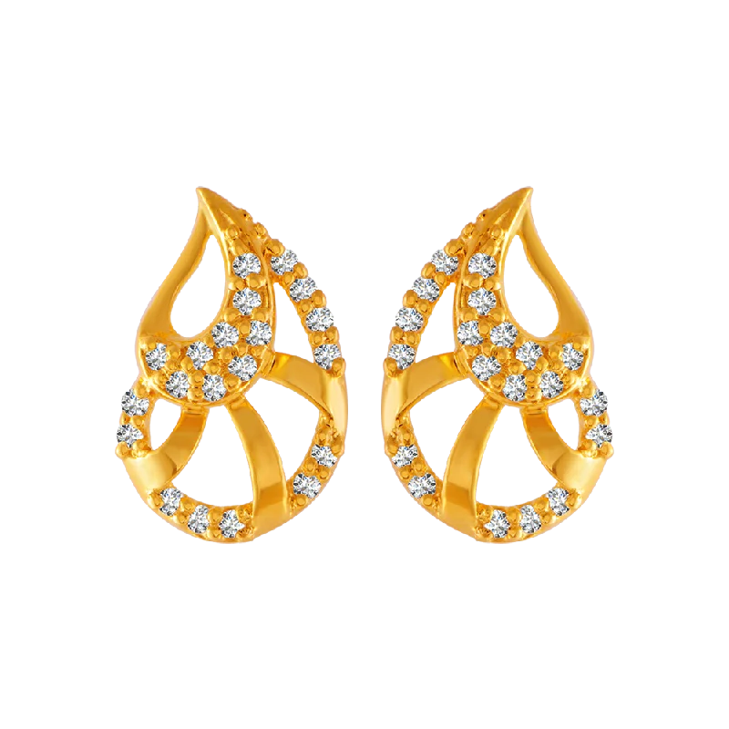 Women’s hoop and stud earrings-22KT Yellow Gold And American Diamond Stud Earrings For Women