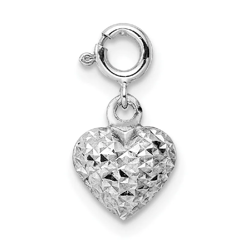 Women’s modern engagement rings-Diamond2Deal 14K White Gold Diamond-cut Heart Spring Ring Pendant and Charm Pendant (L- 0.56 Inch, W- 0.32 Inch)