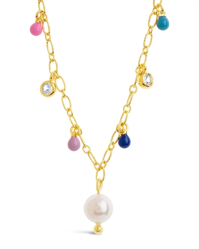 Women’s luxurious necklaces-Enamel, Pearl, & CZ Charm Necklace