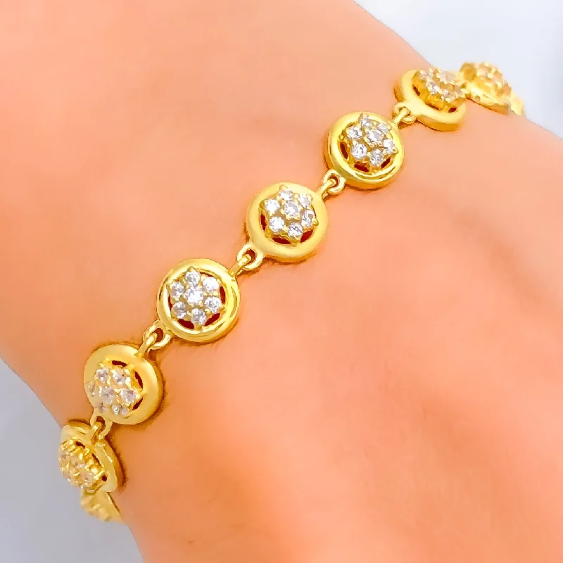 Women’s pearl bracelets-Unique Halo Flower 22k Gold CZ Bracelet