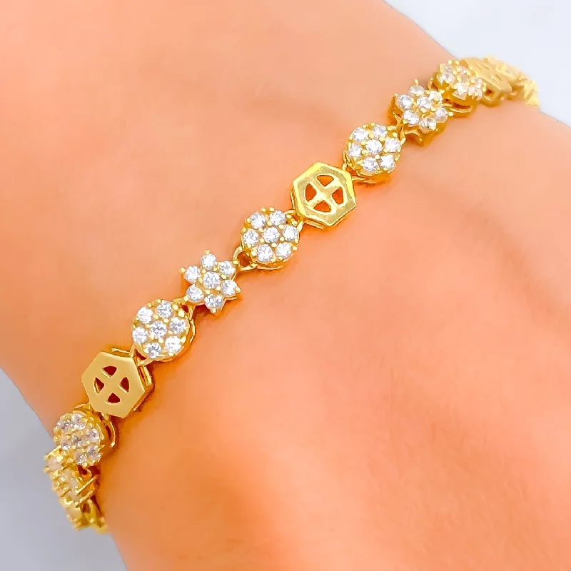 Women’s boho bracelets-Gorgeous Hexagon Accented 22k Gold CZ Bracelet