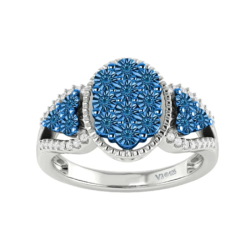 Sterling Silver 1/4 CTTW Natural White and Blue Diamond Ring