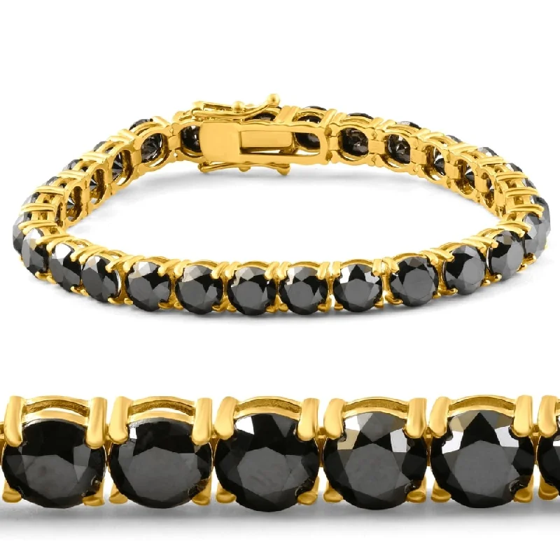 Women’s sterling silver bracelets-35Ct Black Diamond Yellow Gold Women's Tennis Bracelet 7"