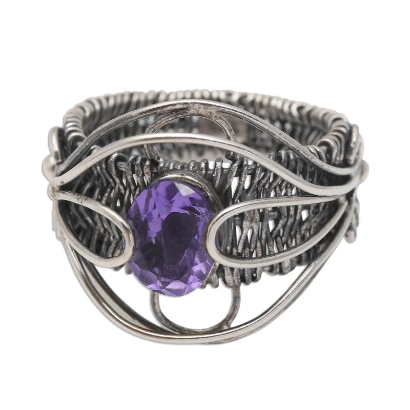 Women’s engagement ring sets-Novica Handmade Novel Charm In Purple Amethyst Cocktail Ring