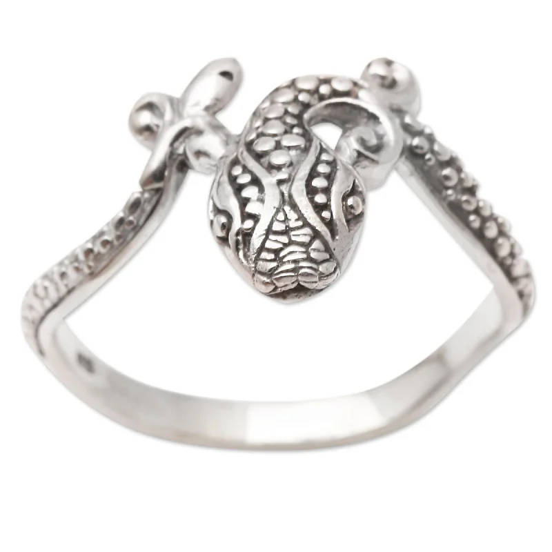 Women’s radiant cut rings-Novica Handmade Pebbled Snake Sterling Silver Cocktail Ring