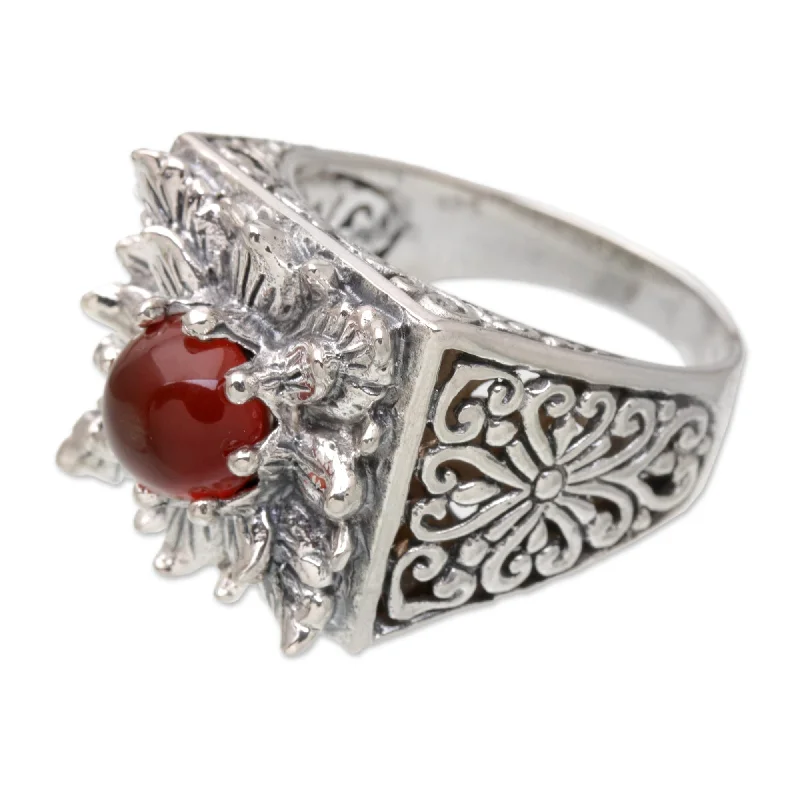 Women’s engagement ring sets-Novica Handmade Lotus Blessing Carnelian Cocktail Ring