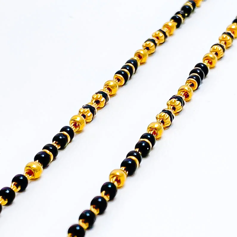 Women’s friendship bracelets-Delicate 22k Gold Black Bead Baby Bracelet Pair