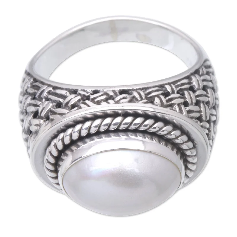 Women’s gold rings-Novica Handmade White Wave Cultured Pearl Cocktail Ring