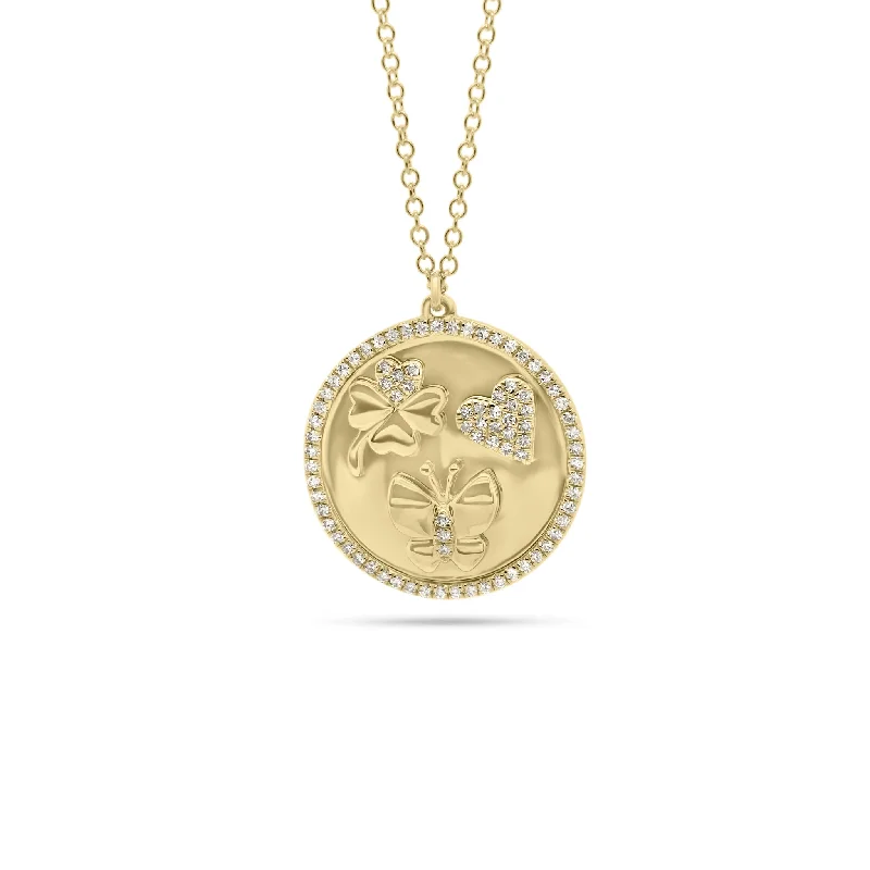 Women’s dainty necklaces-Diamond Luck, Love, and Happiness Disc Pendant