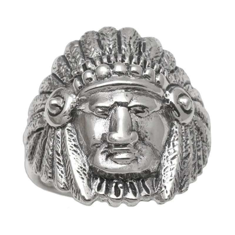 Women’s silver rings-Novica Handmade Tribal Chief Sterling Silver Ring