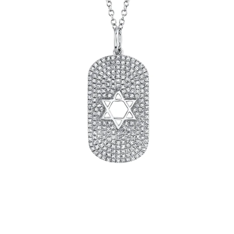 Women’s inspirational necklaces-Diamond Star of David Dog Tag Necklace