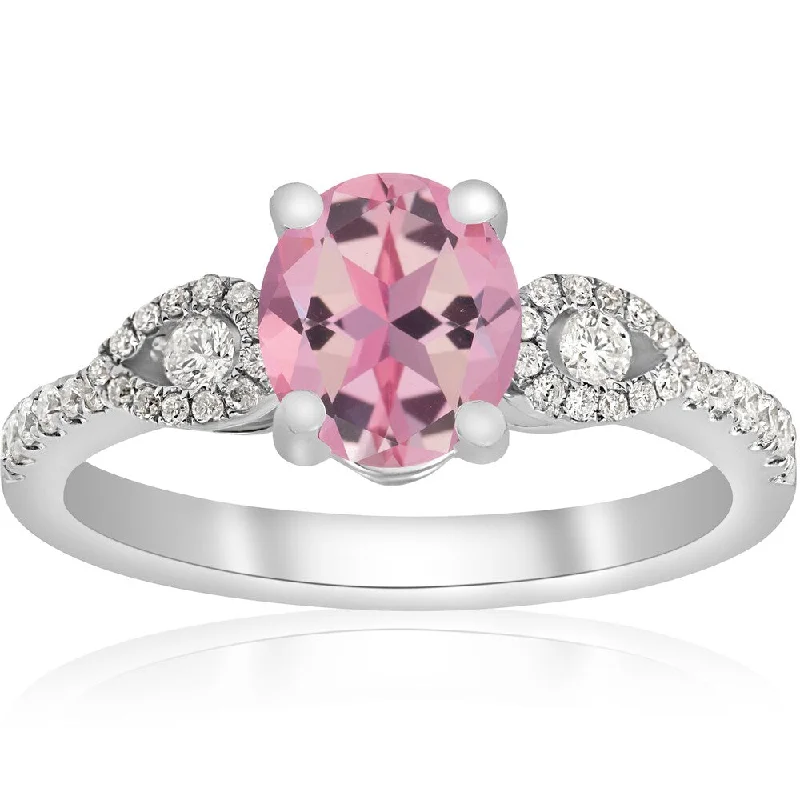 18K White Gold 1 3/4 ct TW Oval Pink Sapphire & Diamond Micro Pave Ring 18K White Gold (F-G,VVS1-VVS2)