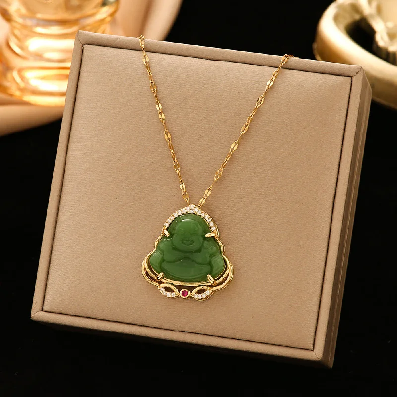 334 Buddha Necklace-Golden Green