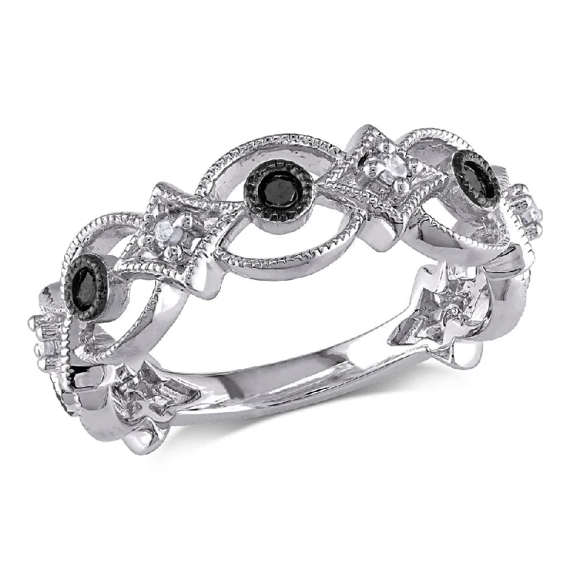 Miadora Sterling Silver 1/6ct TDW Black and White Diamond Ring