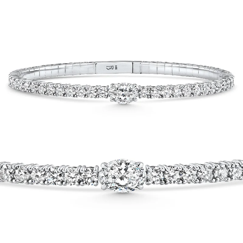 Women’s holiday bracelets-4.50Ct Diamond Bangle Oval Solitaire Flexible Tennis Bracelet Gold Lab Grown