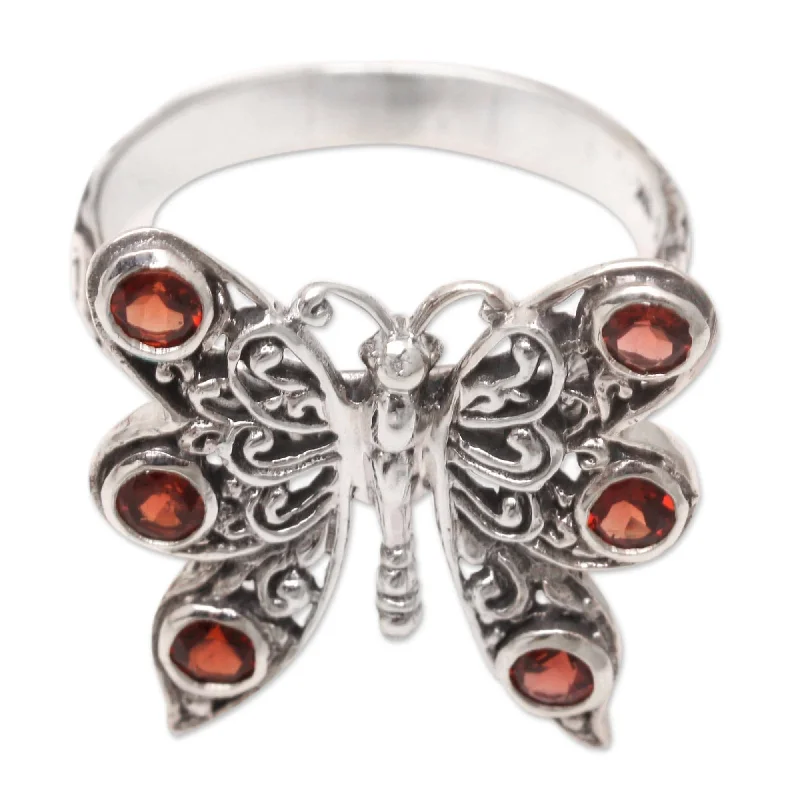 Women’s moonstone rings-Novica Handmade Crimson Wings Gold-Accented Garnet Cocktail Ring