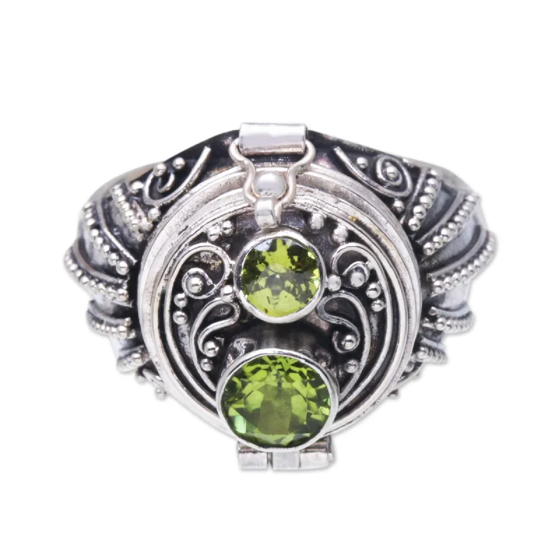 Women’s unique rings-Novica Handmade Peace Box Peridot Locket Ring