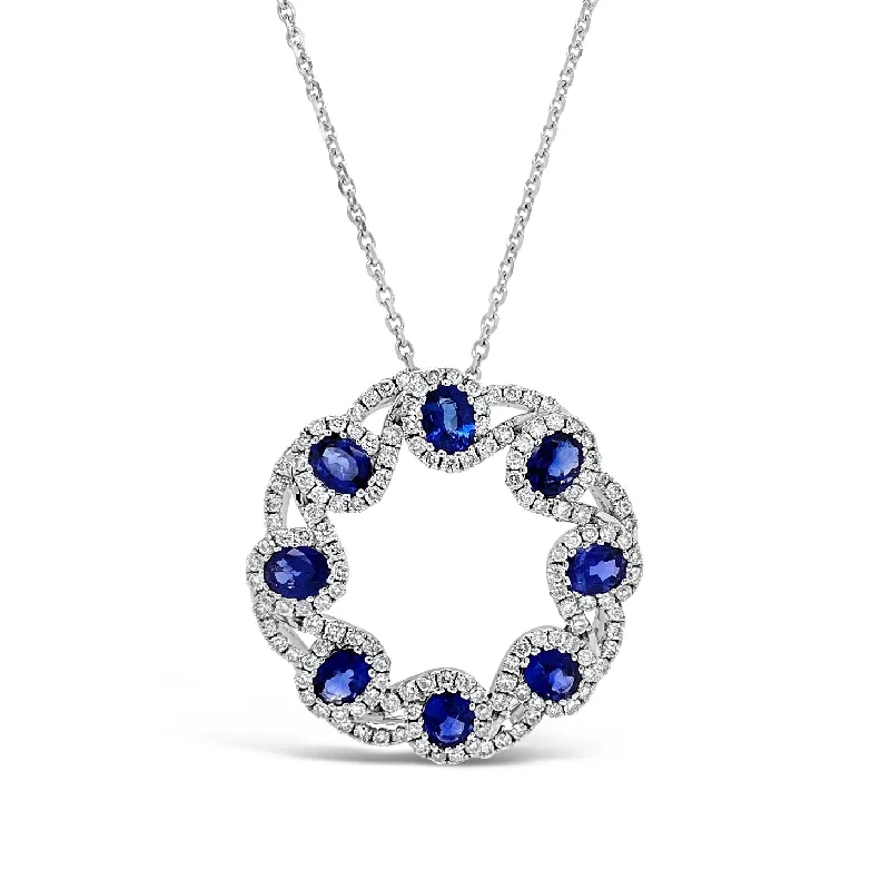 Women’s romantic necklaces-Sapphire & Diamond Woven Circle Pendant