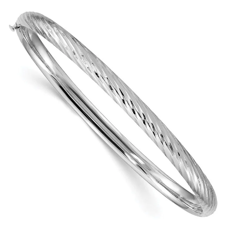 Women’s charm bracelets-Curata 14k White Gold 3/16 Textured Bangle Bracelet