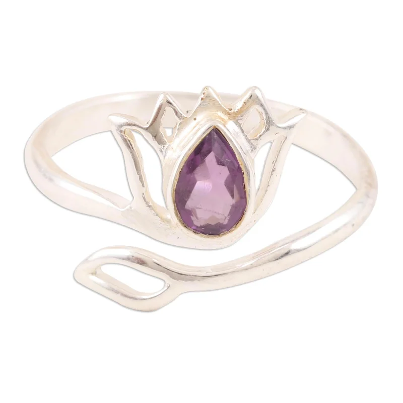 Women’s designer rings-Novica Handmade Lilac Lotus Amethyst Wrap Ring