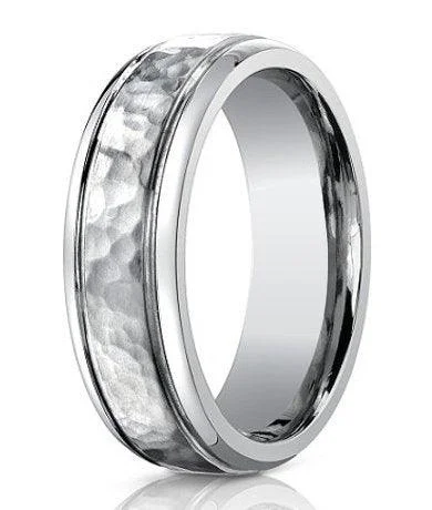 Women’s minimalistic engagement rings-7mm Men's Benchmark Titanium Wedding Ring with Hammered Finish