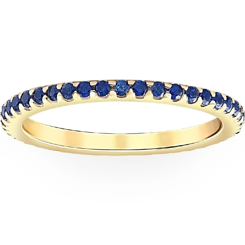 3/4Ct Genuine Blue Sapphire Eternity Ring Stackable Band 10k Yellow Gold