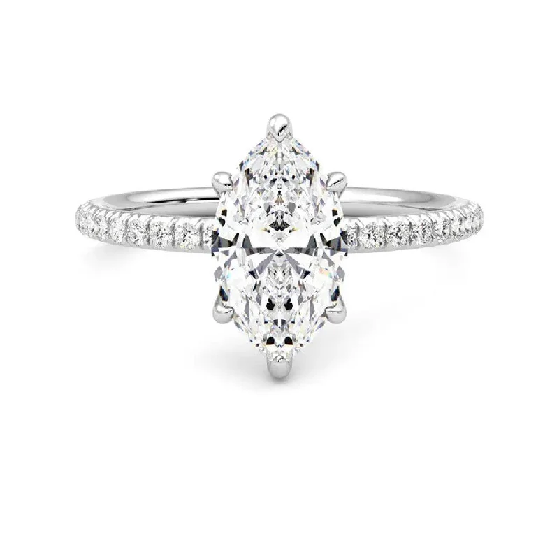 Women’s engagement rings with halo diamonds-Six-Prong Marquise Cut Moissanite Engagement Ring with Hidden Anniversary Stone Accent