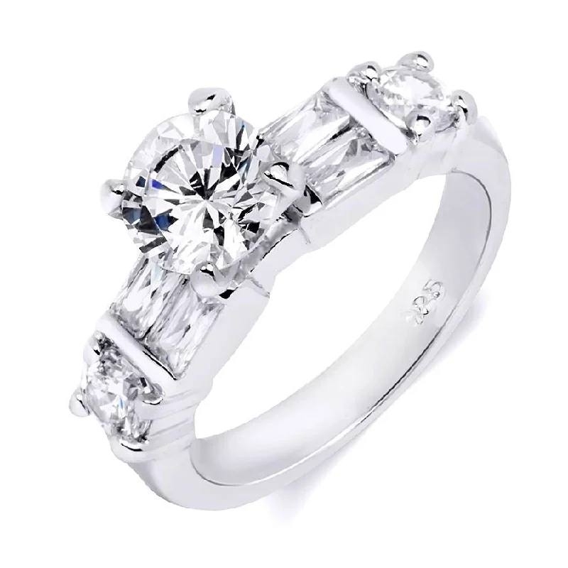 Women’s custom rings-Sterling Silver Cubic Zirconia 2.25 Carat Round Cut Bridal Ring