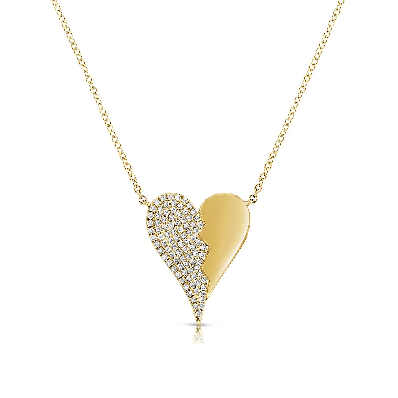 Women’s engraved necklaces-Diamond Broken Heart Pendant