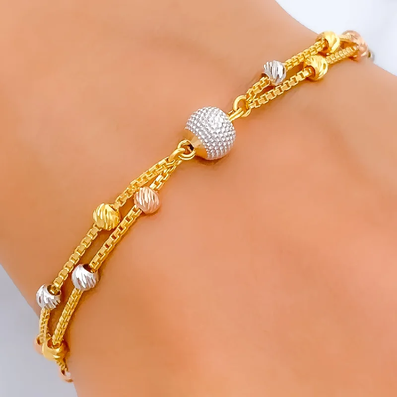 Women’s engraved bangles-Trendy Radiant 22k Gold Orb Bracelet