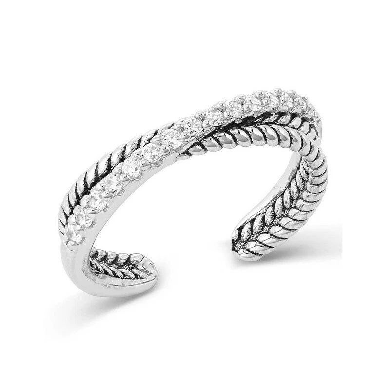 Women’s men’s ring for women-Montana Silversmiths Ring Womens Crystal Crossover Sparkle Open RG5624 - Silver