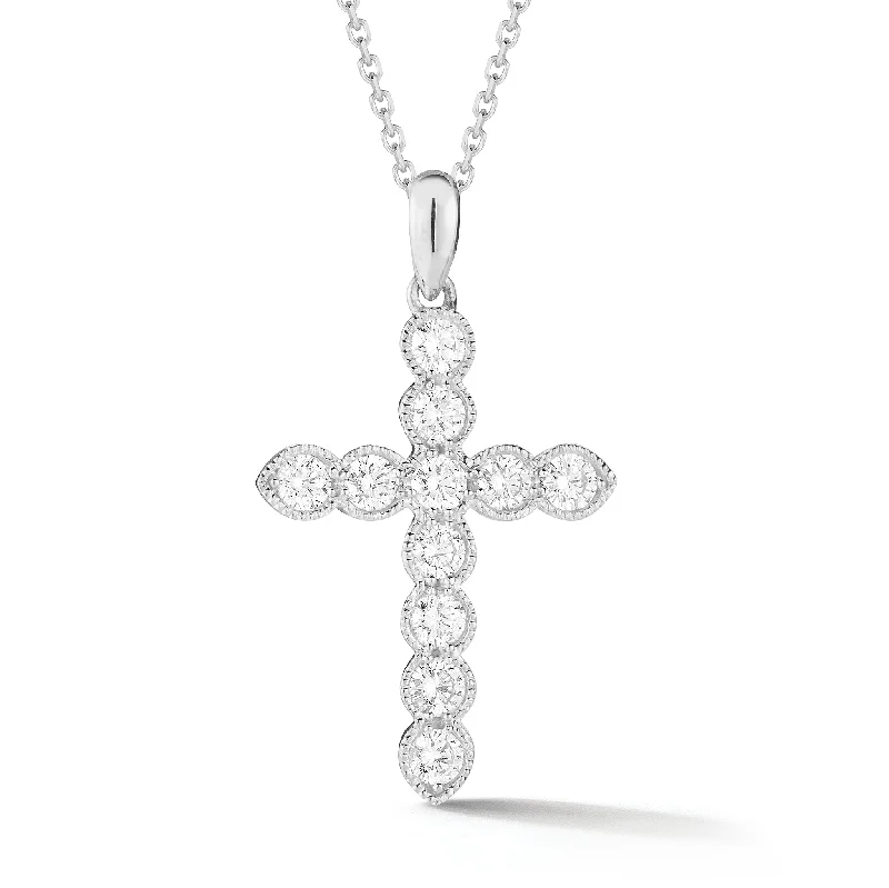 Women’s dainty gold necklaces-Bezel-Set Diamond Cross Pendant with Antique Milgrain