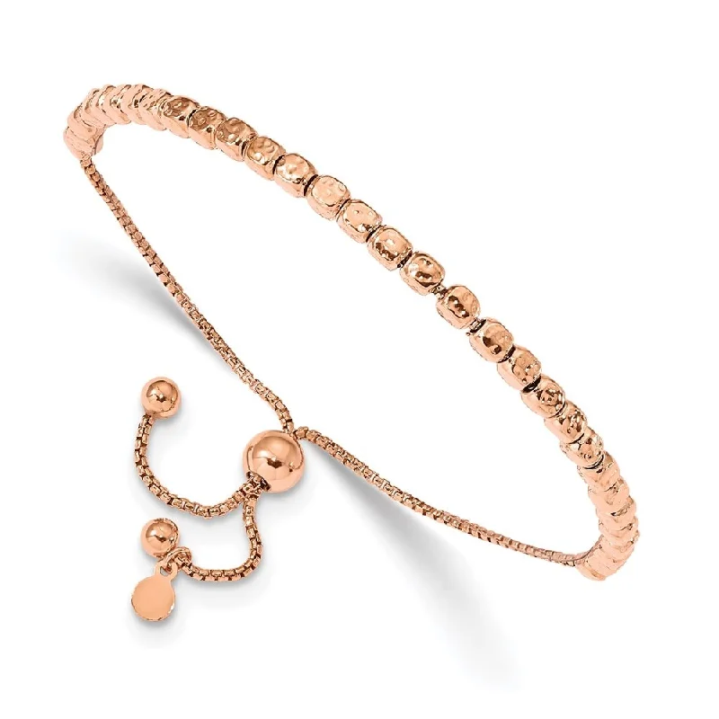 Women’s gold bracelets-Sterling 1.65mm Silver Rose Gold-plated Beaded Bolo Adjustable Bracelet