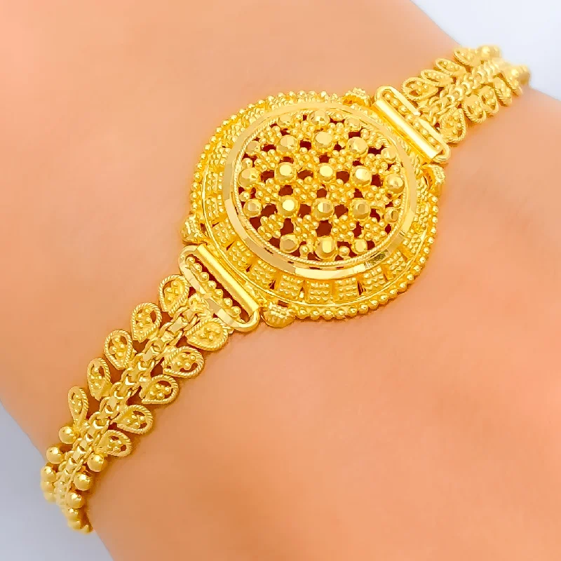 Women’s designer bracelets-Checkered Domed 22k Gold Bracelet