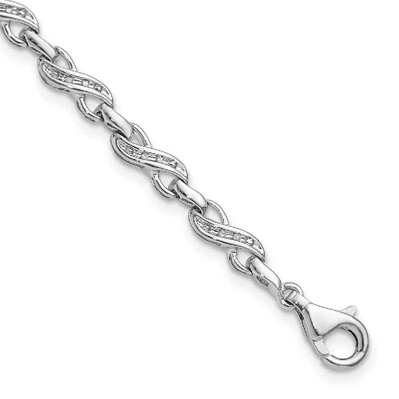 Women’s pearl and diamond bracelets-Curata 925 Sterling Silver Polished Lobster Claw Closure Diamond Infinity Symbol Bracelet