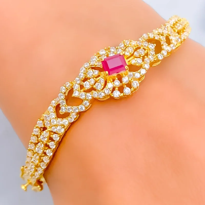 Women’s gold bracelets-Elegant Floral 22k Gold CZ Bangle Bracelet