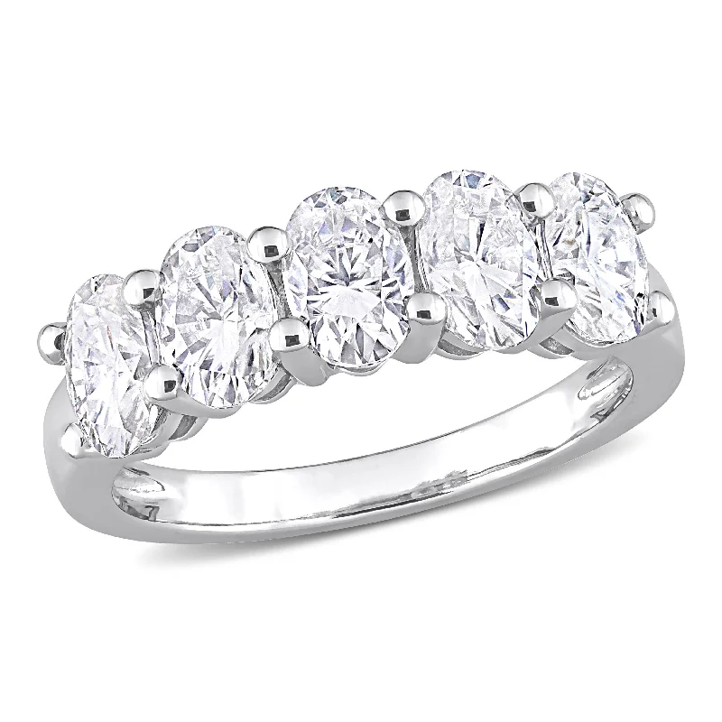 Women’s square rings-Miadora 2 1/2ct DEW Oval-cut Moissanite 5-Stone Semi-Eternity Band Ring in 10k White Gold