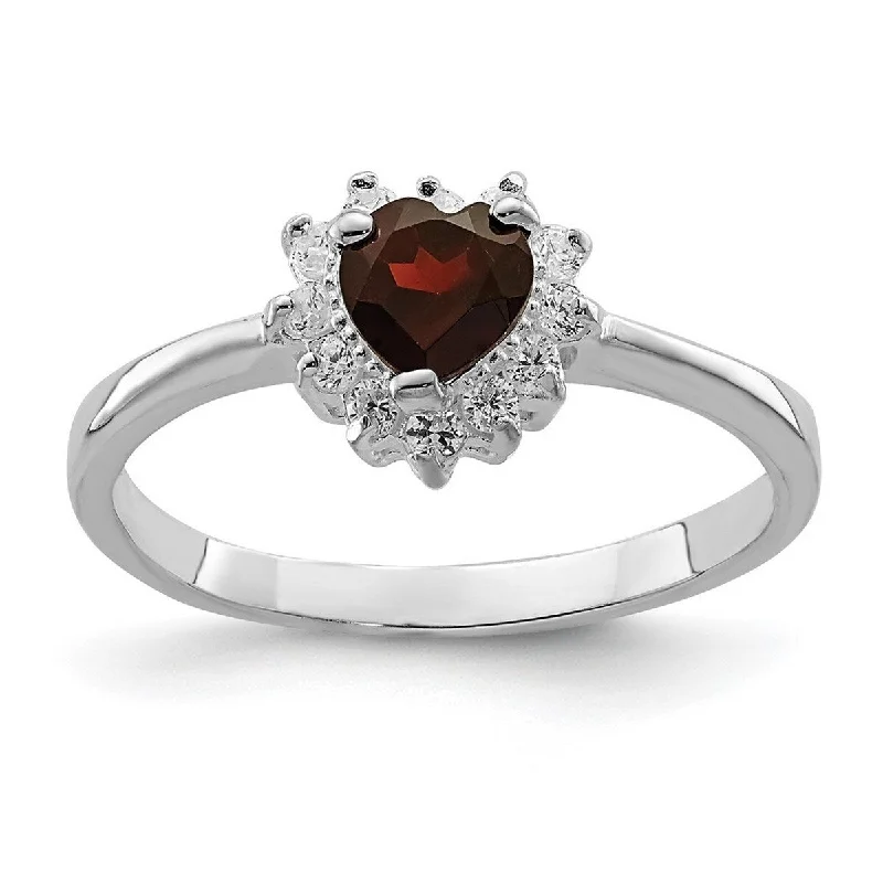 Curata 925 Sterling Silver Polished Solid Back Garnet Ring