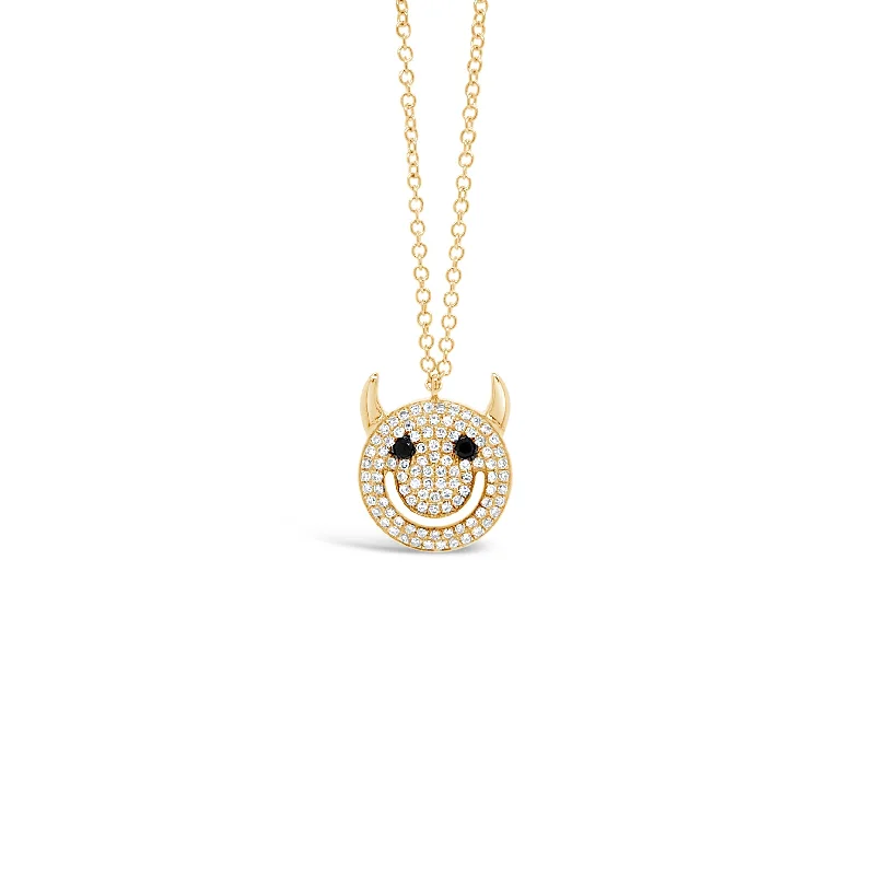 Women’s floral necklaces-Diamond Devil Smiley Face Pendant Necklace