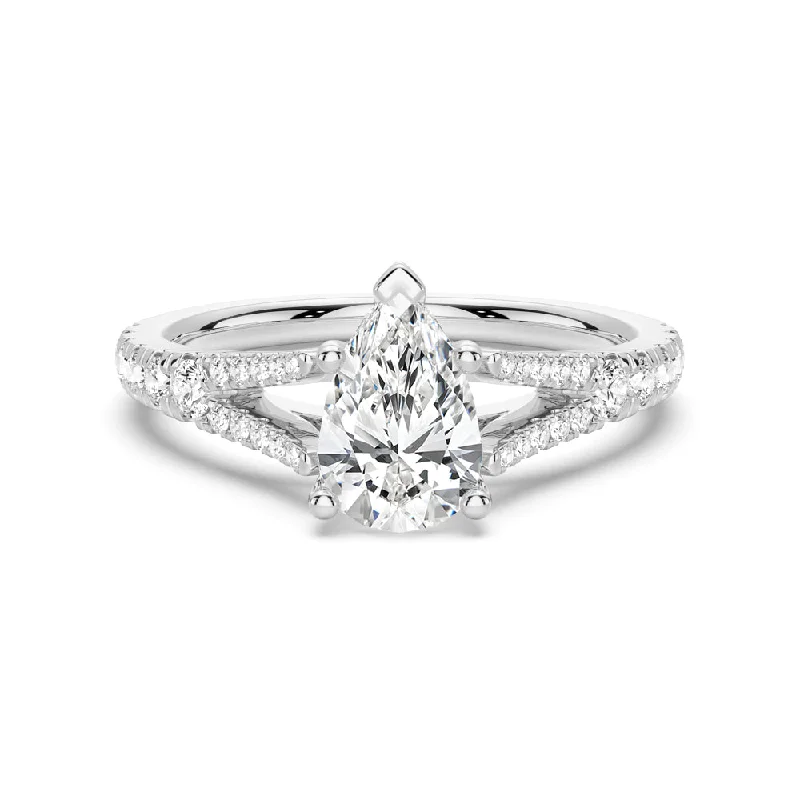 Women’s engagement rings with a diamond band-NEW Pear Shaped Split-Shank Moissanite Engagement Ring