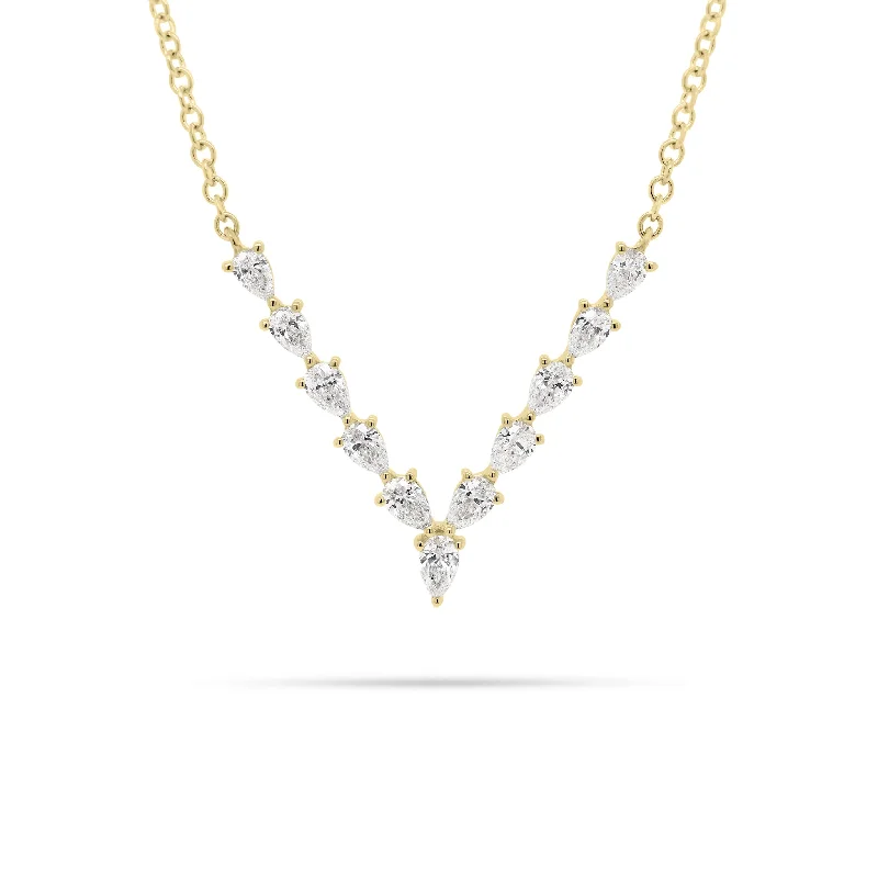 Women’s adjustable necklaces-Pear-Shaped Diamond “V” Bar Necklace