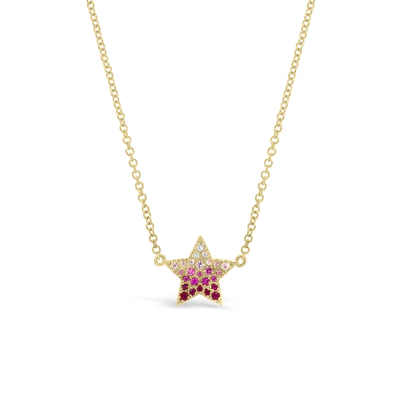 Women’s heart pendant necklaces-Gradient Gemstone & Diamond Star Necklace