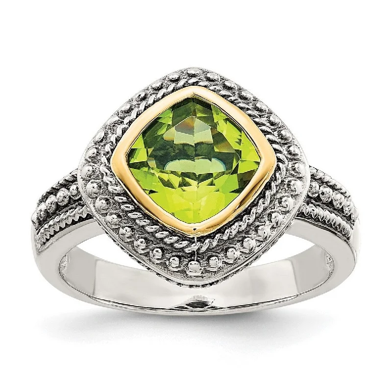 Curata 925 Sterling Silver Bezel Polished With 14k Peridot Ring