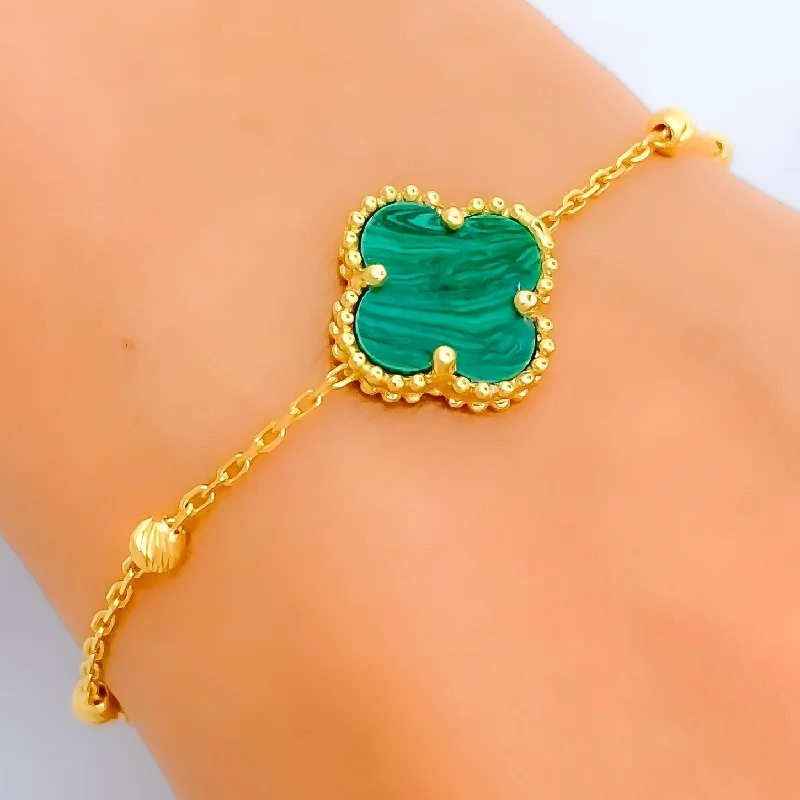 Women’s tennis bangles-Stunning Malachite 21k Gold Clover Bracelet