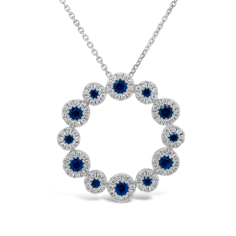 Women’s high-end necklaces-Sapphire & Diamond Halo Wreath Pendant