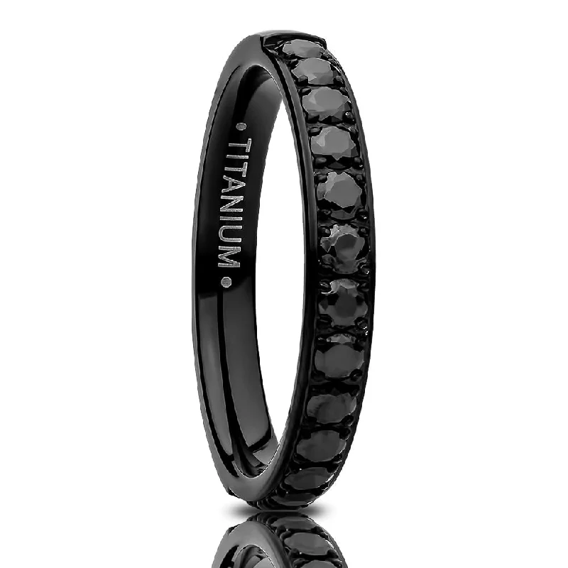 Women’s heart-shaped rings-Black Titanium Eternity Ring 3Mm Lab Created Cz Anniversary Comfort Fit